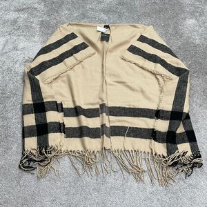 Forever 21 + Woven Top Shawl Womens One Size Taupe Black Striped Tasseled NWT